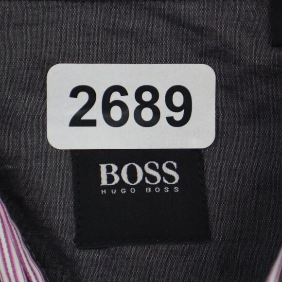 Hugo Boss Shirt Mens XL Gray Purple Striped Flip Cuff Office Button Up Dress - Picture 2 of 16